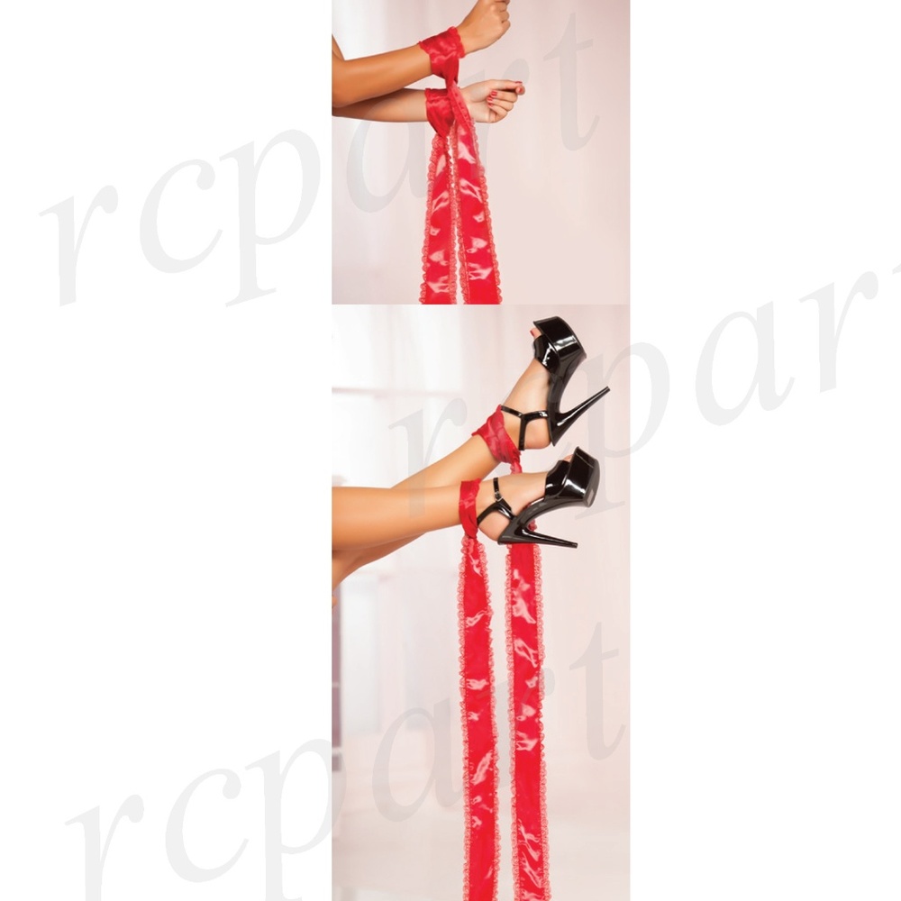 Red 2 pc bondage ties satin one size 40138
